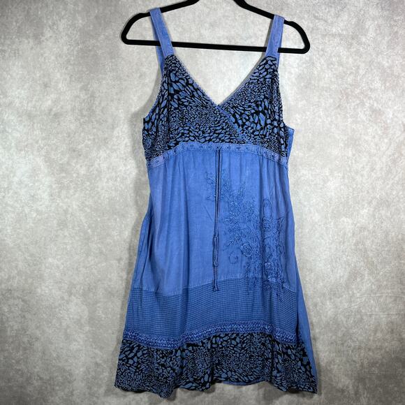 Raya Sun Dress Women Small Blue Floral Sleeveless V-Neck‎ Casual Boho Fairy - Picture 1 of 11